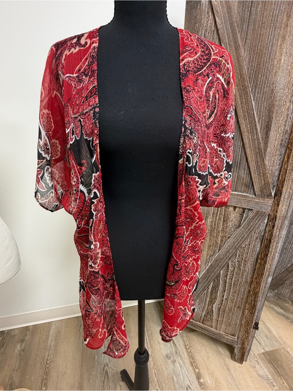 Red Paisley Sheer Kimono Cardigan